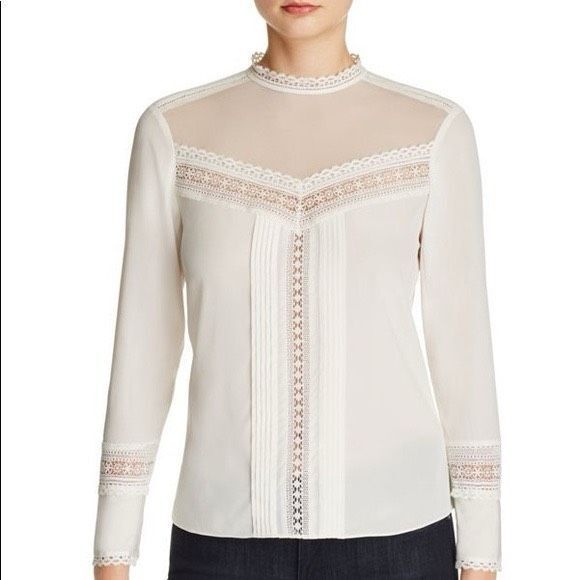 Rebecca Taylor Silk Blend Long Sleeve Sheer Small Cream Blouse - Picture 1 of 14